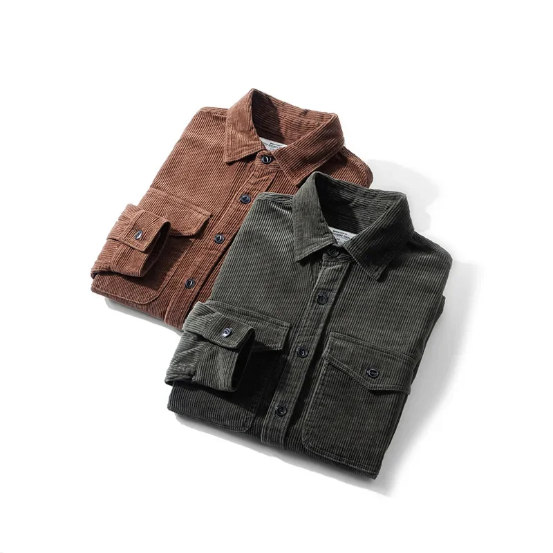 OKONKWO осенне-зимняя новая толстая вельветовая рубашка железная дорога ретро