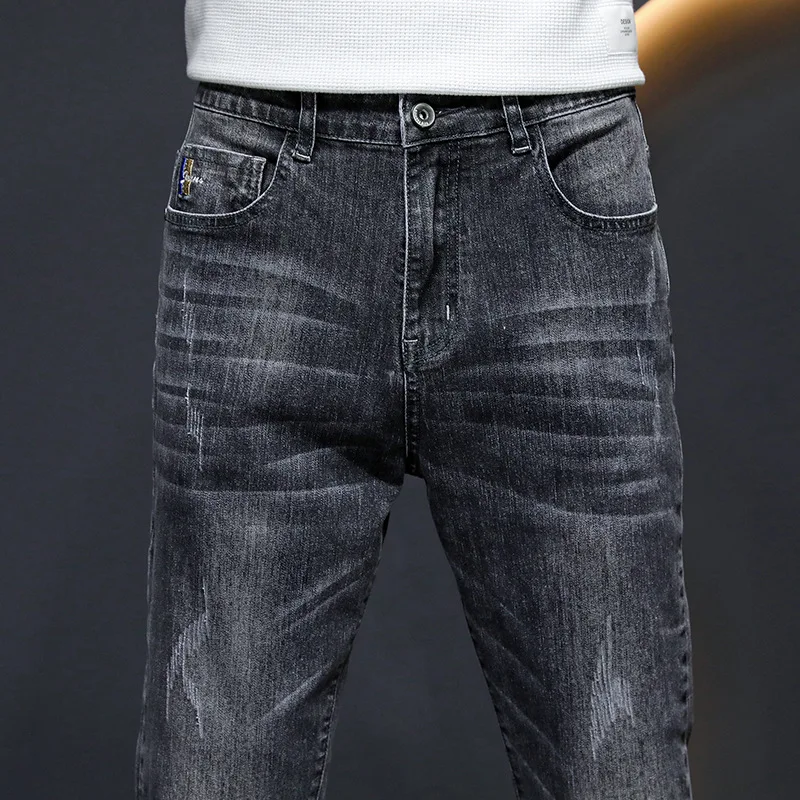 Autumn and Winter Jeans Men's Fashion Wear resistant Elastic Slim Fit Small Straight Men's  Fashion Brand Casual Versatile Pants
