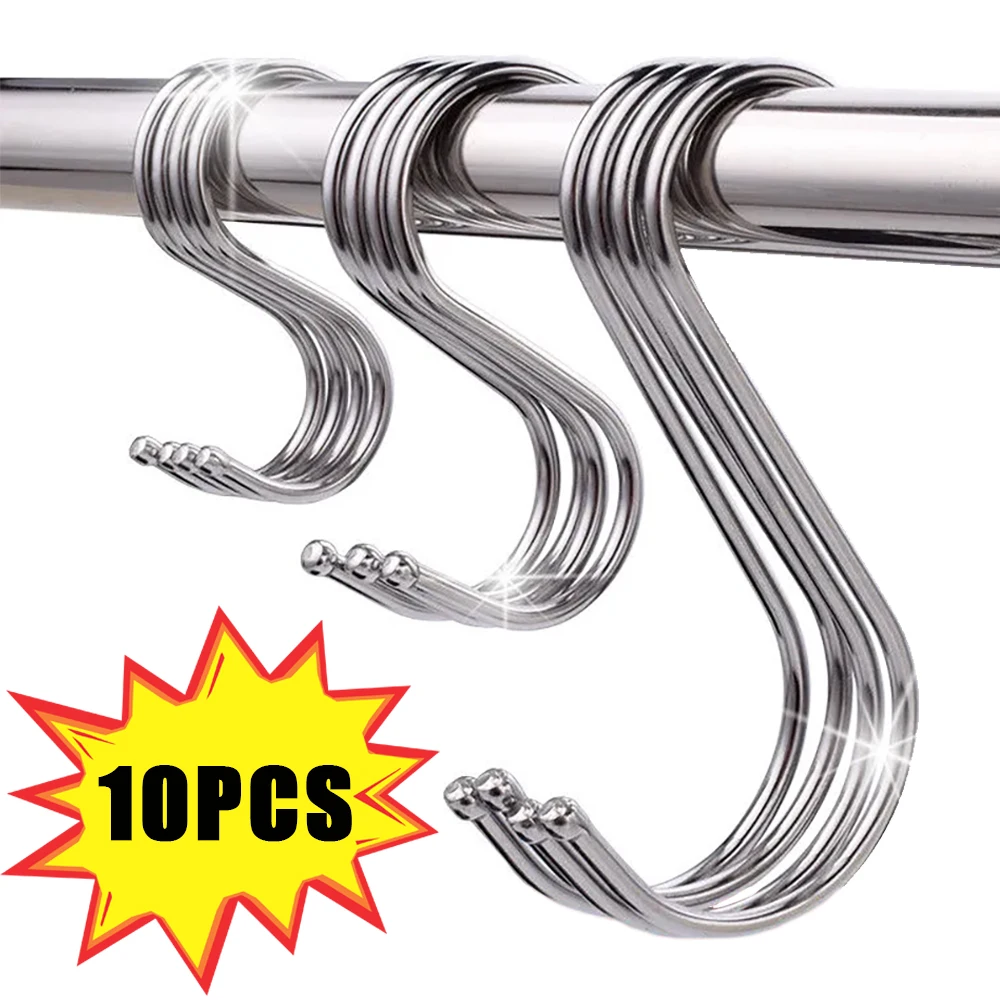 

Bedroom Hook Multi-function For Stainless Towels Hooks Hanger 10pcs Bags Clothes Household Organizer Hook Steel Kitchen S-shape