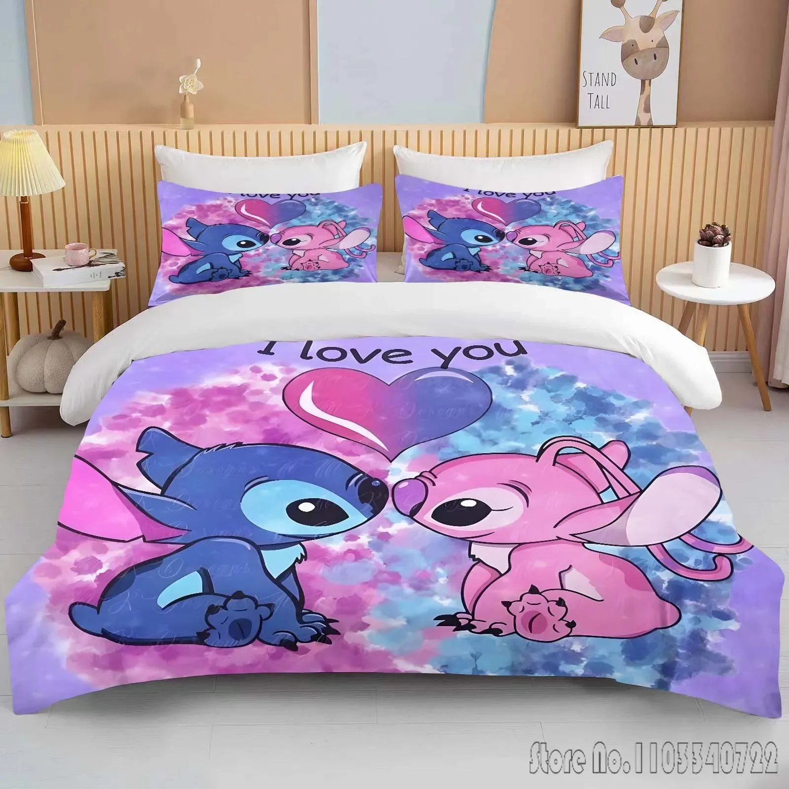 Комплект постельного белья с принтом Disney Stitch Love пододеяльник 1 2 наволочки