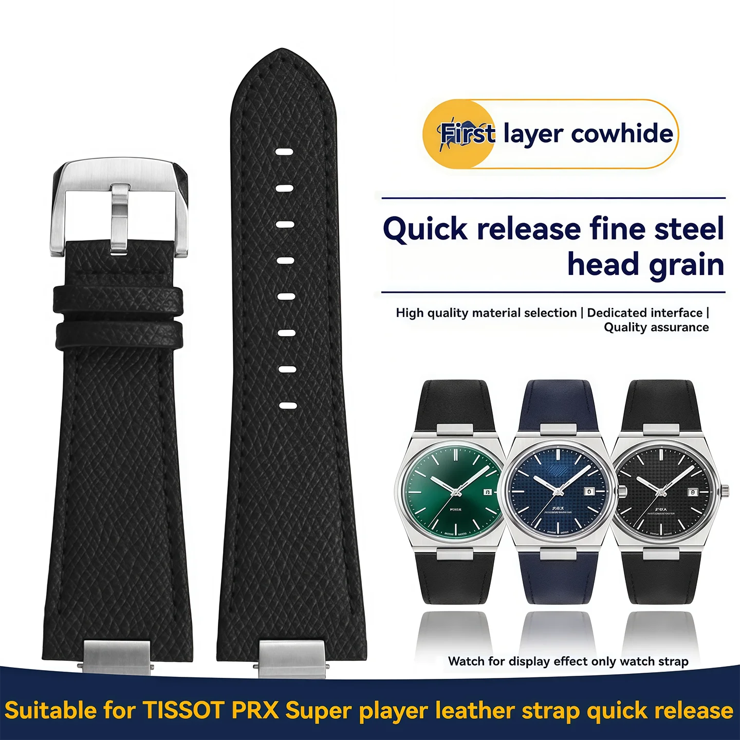 Фото Быстросъемный ремешок для часов из телячьей кожи для Tissot Prx Super Player T137.410.407 серии 1853, мужской ремешок из воловьей кожи с выпуклым креплением 12 мм. №1
