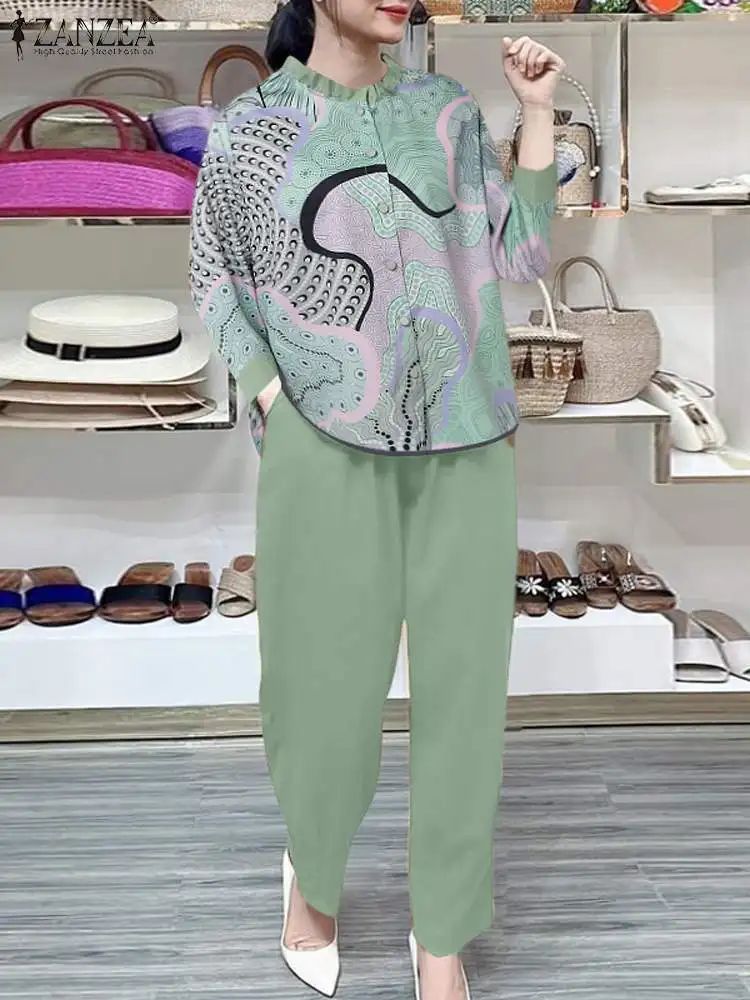 Модные женские дизайнерские комплекты ZANZEA Повседневная рубашка с рукавом 3/4