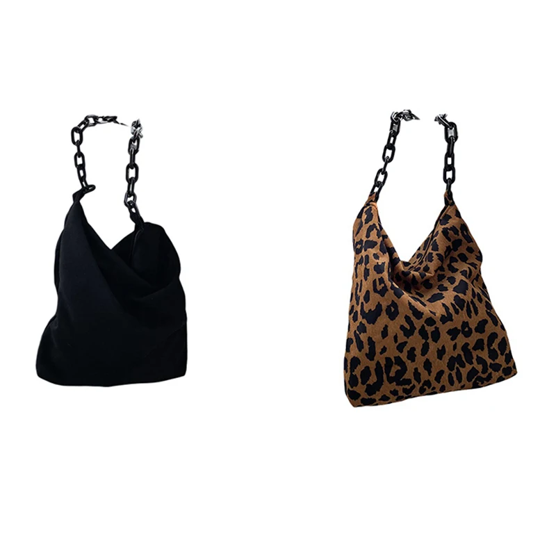 

Autumn And Winter Corduroy Shoulder Bag Retro Leopard Print Handbag Thick Chain Bag Daily Travel Leisure Bag