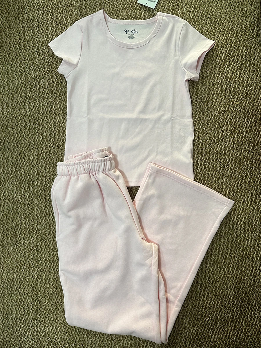 Розовая хлопковая футболка и брюки женские тонкие футболки с короткими рукавами