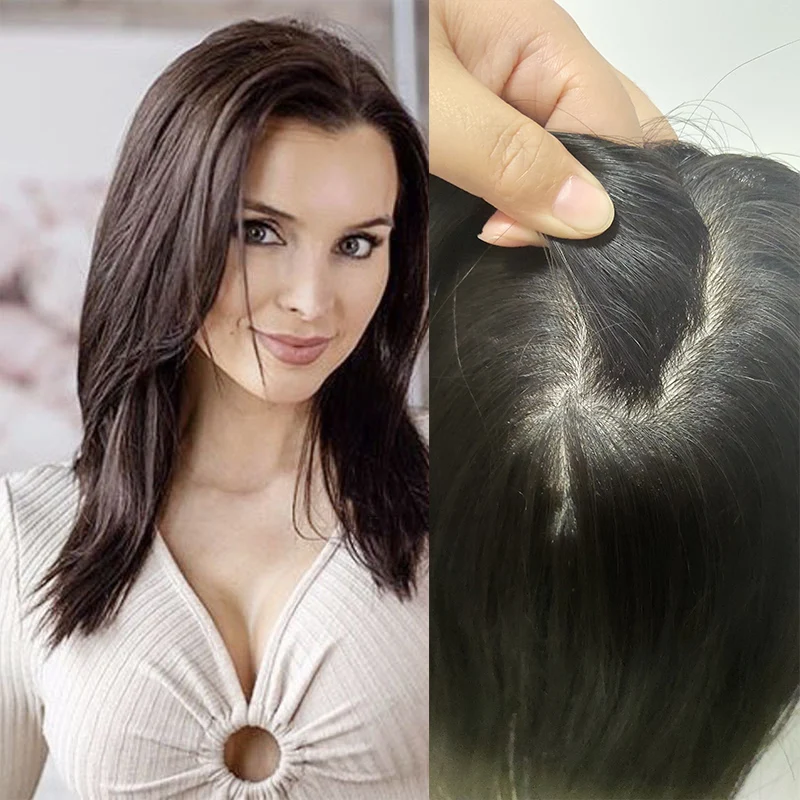 Silk Top 100% Human Hair Topper Pieces Easy Volume For Hair Loss or Thin Hair 5