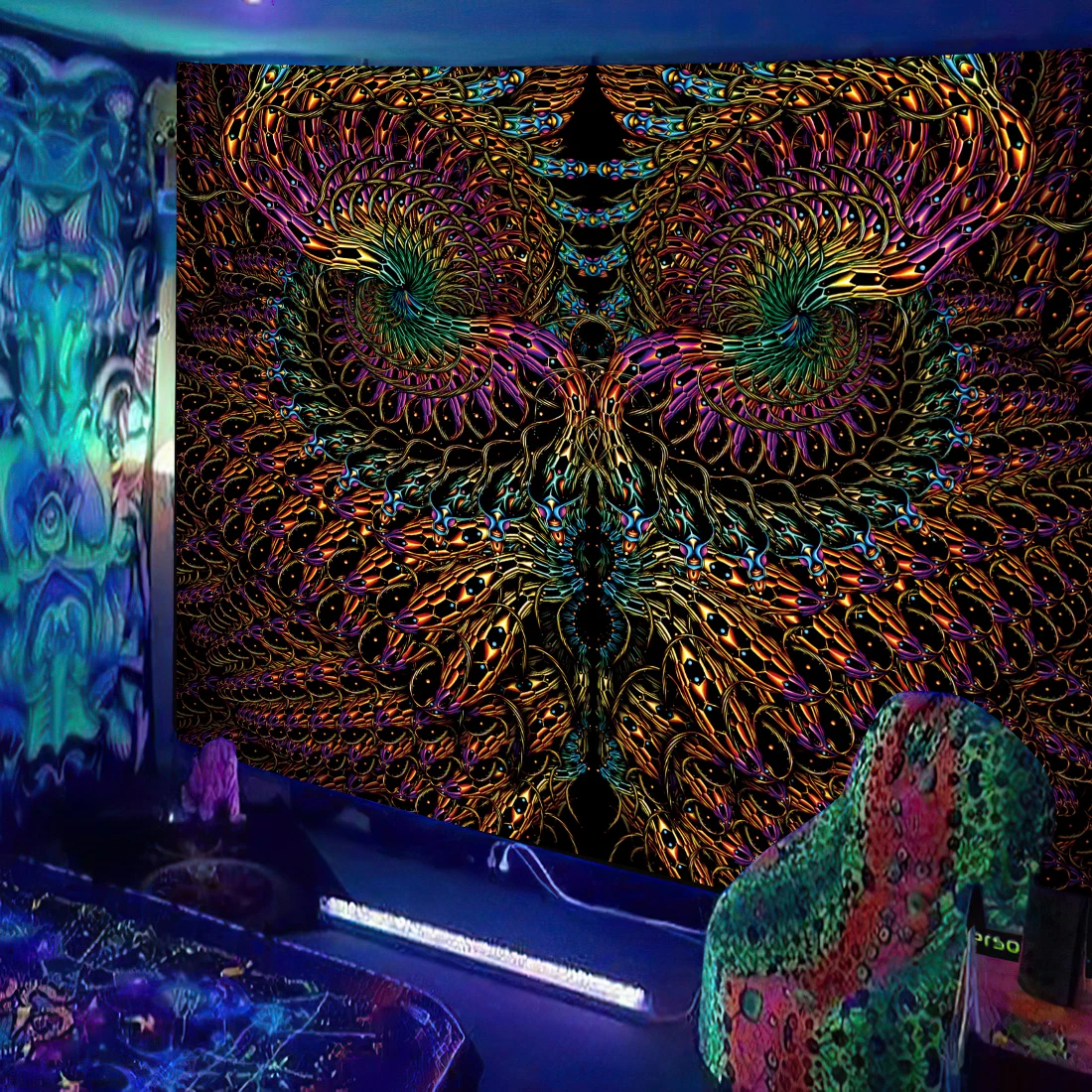 

Черный свет гобелен УФ-реактивный психоделический гриб фрактальный художественный настенный гобелен для спальни, общежития, отдельное украшение комнаты