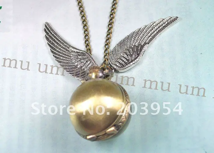 Drop Shipping Bronze 10pcs/lot Fly Ball Steel Wings Quartz Pocket Watches Mens Womens Necklace Vintage Toy Cosplay Clock