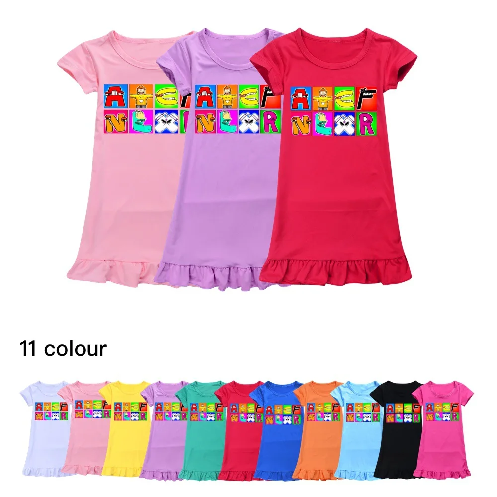 

Ночные рубашки принцессы Алфавит ЛОР для девочек Детская летняя ночная рубашка с коротким рукавом мультяшный рисунок трикотажная пижама одежда для сна детские пижамы
