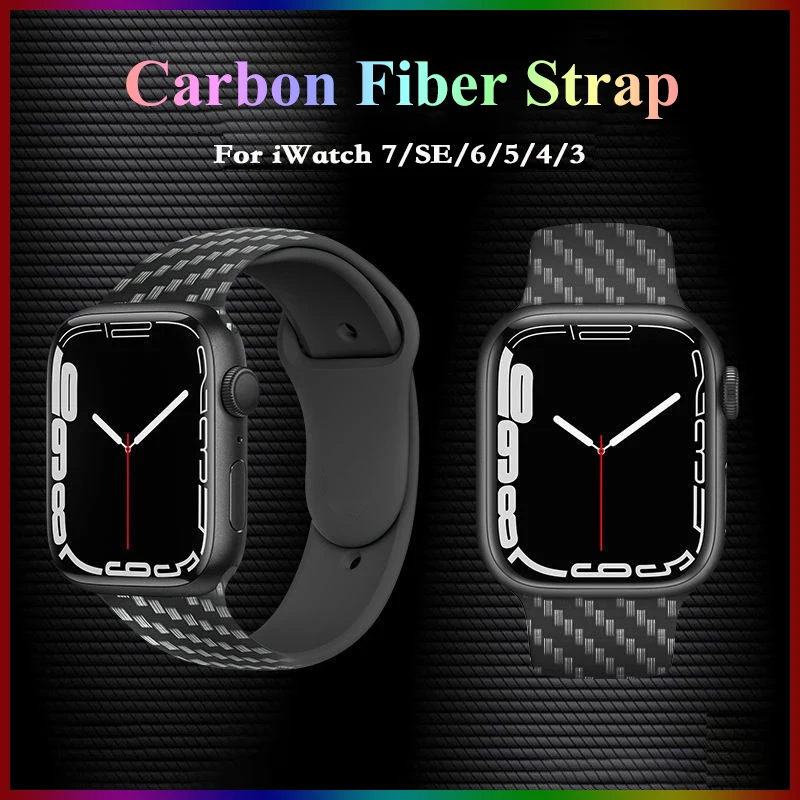 

Ремешок из углеродного волокна для Apple Watch band 44 мм 40 мм 38 мм/42 мм, силиконовый браслет для смарт-часов iwatch Series 7 6 5 4 3 Se 41 мм 45 мм