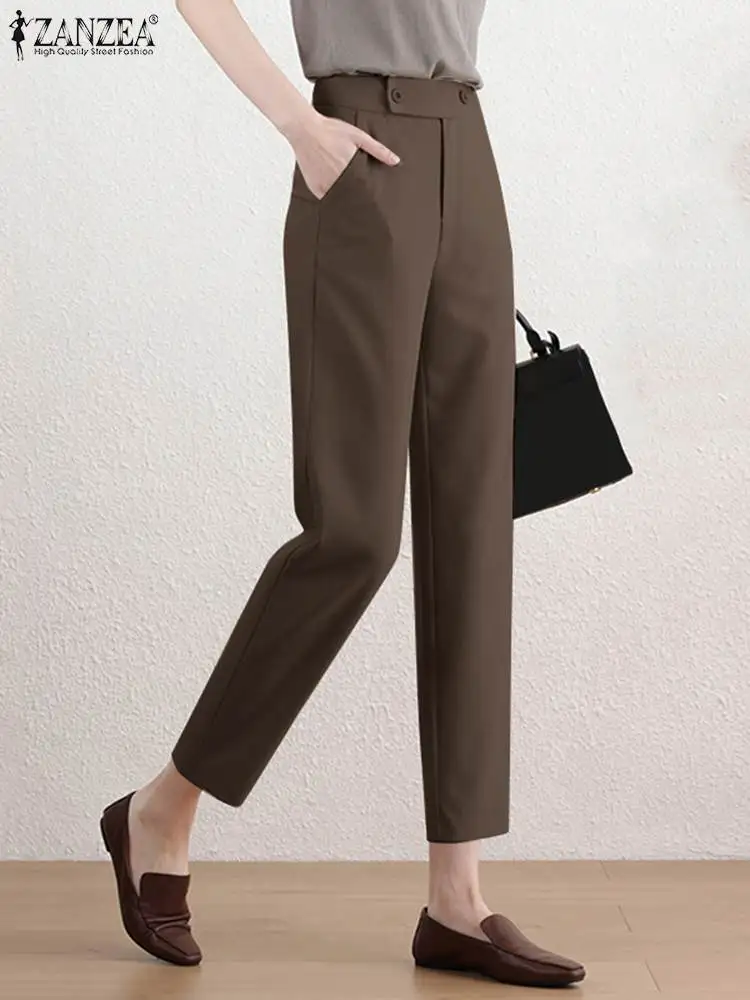 

2022 Elegant Business Women Pants ZANZEA Fall Work OL Trousers High Waist Long Harem Pant Fashion Solid Pantalon Palazzo Turnip