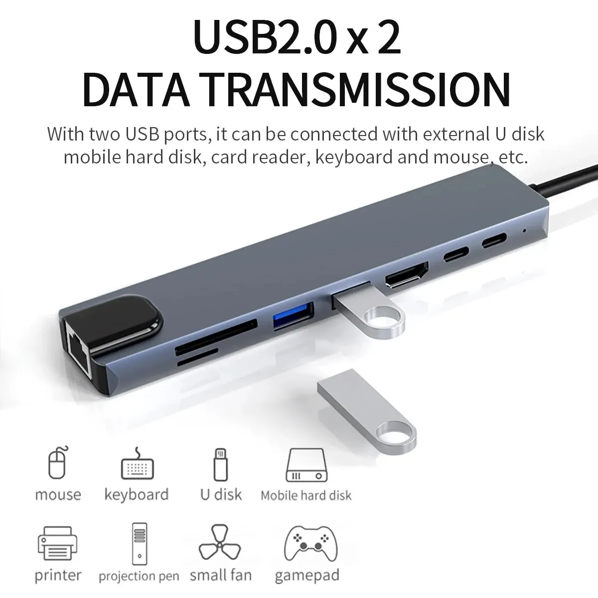 USB C Hub 4K @ 60Hz Ethernet 8 в 1 многопортовый адаптер к HDMI док-станции Тип донгл
