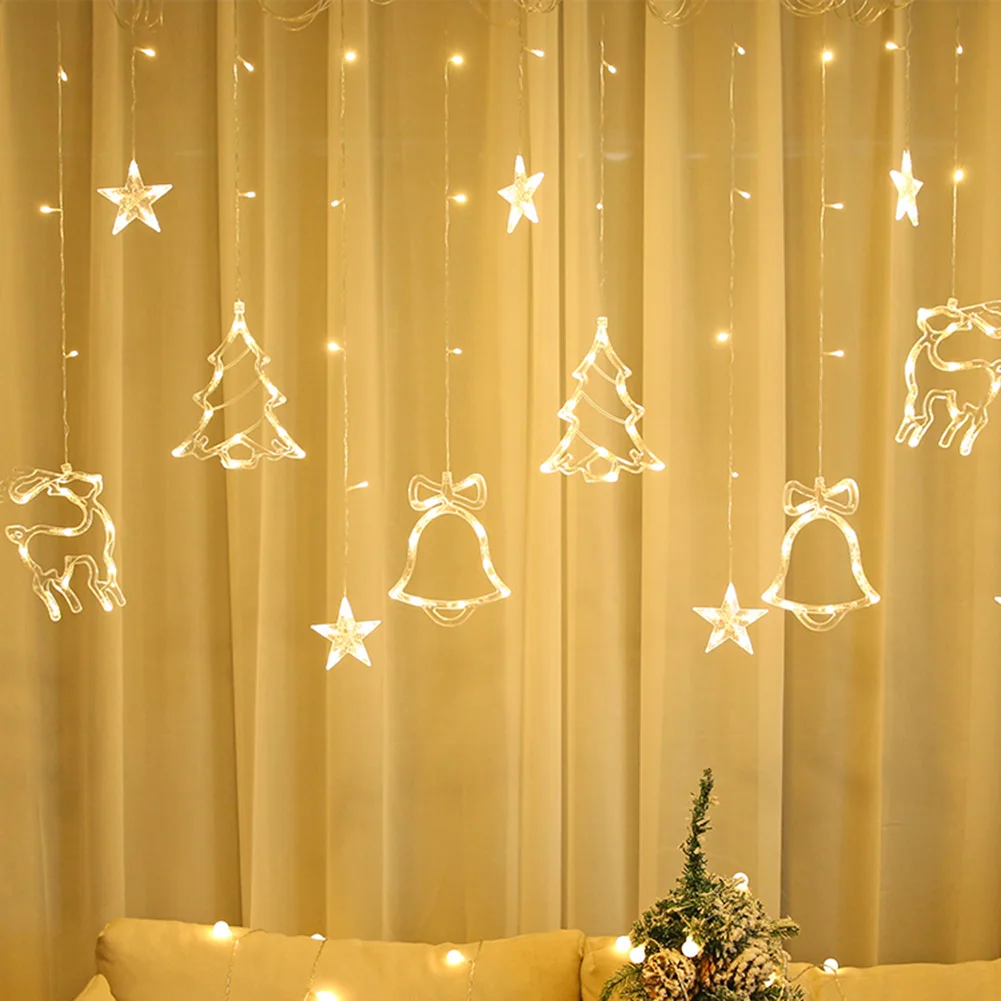 

Wedding Home Indoor Decoration Curtain String Lights Party Window Decor Christmas Tree Elk Bell Lamp EU Plug