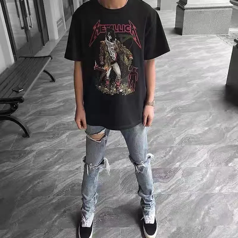 

Popular vintage metal band area rengao Street leisure loose lizard man rock men short sleeve T-shirt summer Oversized Hip Hop