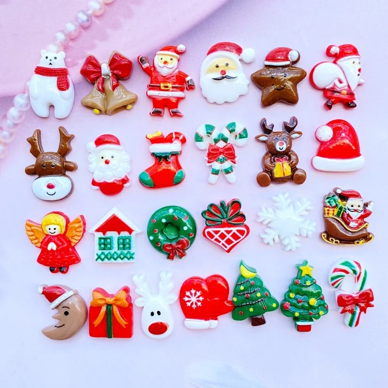 

30Pcs New Cute Mini Christmas Series Flat Back Cabochon Scrapbooking Hair Bow Center Embellishments DIY Accessories Q29