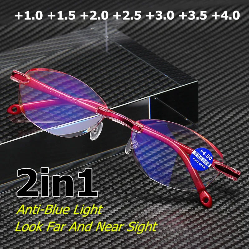 

Anti Blue Light Presbyopia Eyeswear Reading Glasses Magnifier Memory Hyperopia Frameless Rimless +1.0+1.5+2.0+2.5+3.0+3.5+4.0