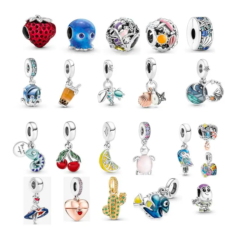 

2022 Summer NEW S925 Silver Murano Glass Sea Turtle Dangle Charms Cherry Charm Octopus Pendant Fit Pandora Bracelet DIY Gift