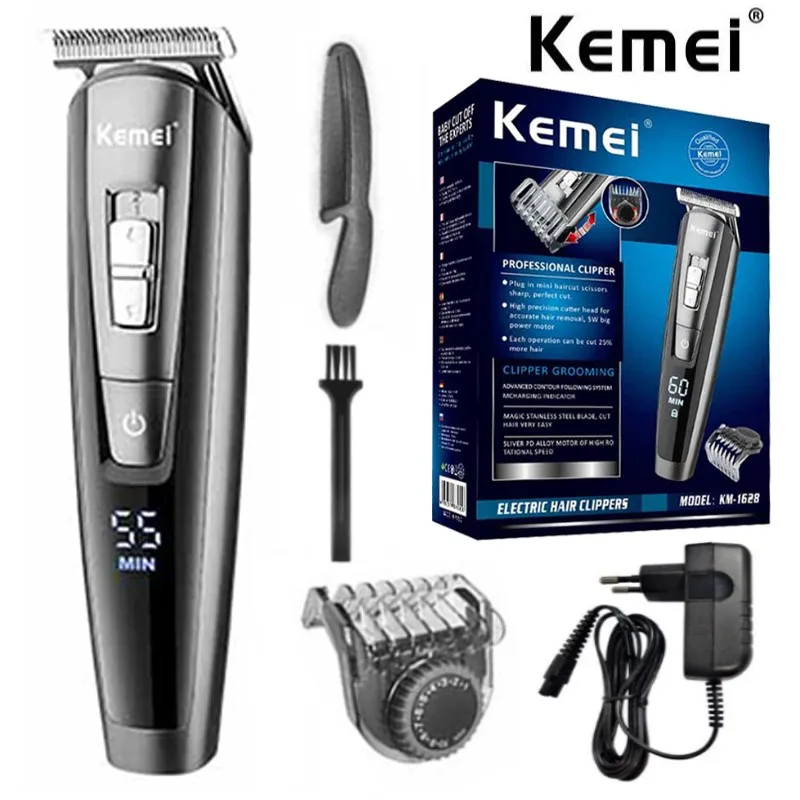 

Kemei KM-1628 Professional Hair Clipper LCD Display 0mm Bald Beard Trimmer Men's Electric Hair Clipper carbon steel cutter head