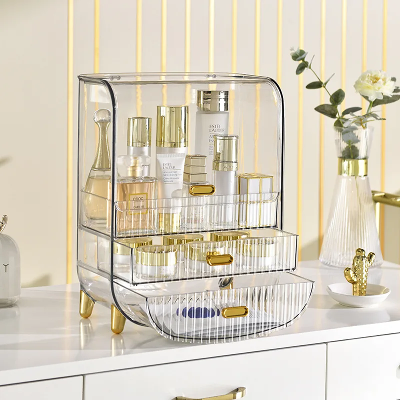 

Light luxury cosmetics storage box dresser desktop drawer lipstick box skin care products advanced acrylic shelf organization