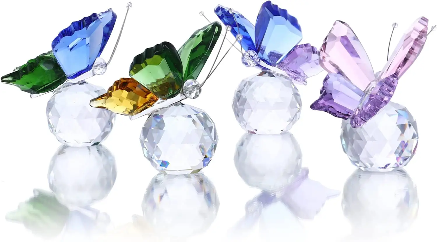 

H&D Crystal Figurines Butterfly Paperweight with Ball Base Art Glass Animal Ornament Collectible Set of 4