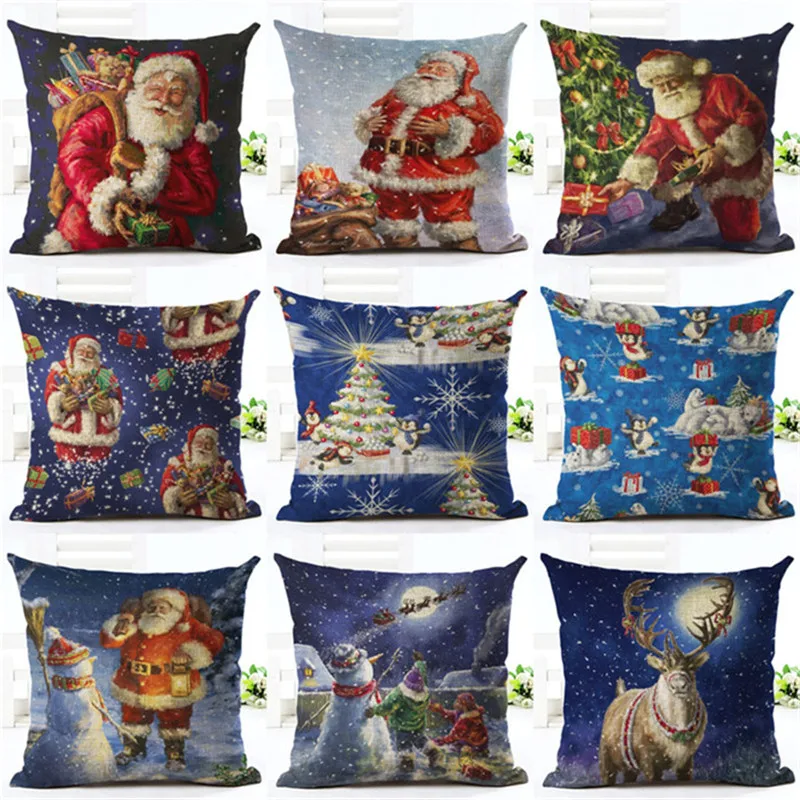 

Home decor classic christmas style throw pillow set santa elk sleigh snowman print sofa pillowcase 45x45cm funda de almohada