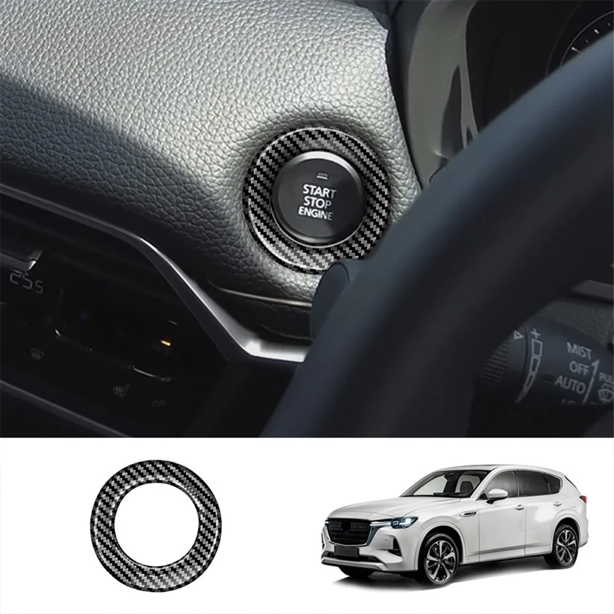 For Mazda CX-60 2022 2023 Car Start Stop Engine Push Button Cover Ring Sticker Interior Accessories C