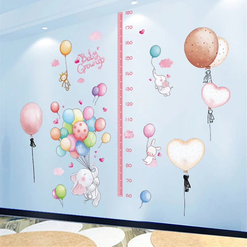 

Balloons Wall Sticker DIY Animals Height Measure Mural Decals for Kids Rooms Baby Bedroom Kindergarten Nursery Home Decoration