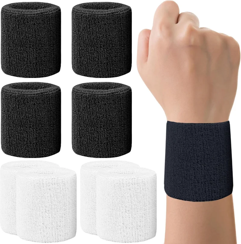 Фото New Breathable Cotton Wristband Set for Men and Women Sweat Absorbent Wrist Sweatbands for Tennis Football Basketball Running №1
