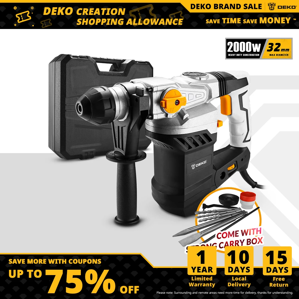 

Дрель ударная DEKO DKRH32LD1, 2000 Вт, 220 В, 6 шт. аксессуаров