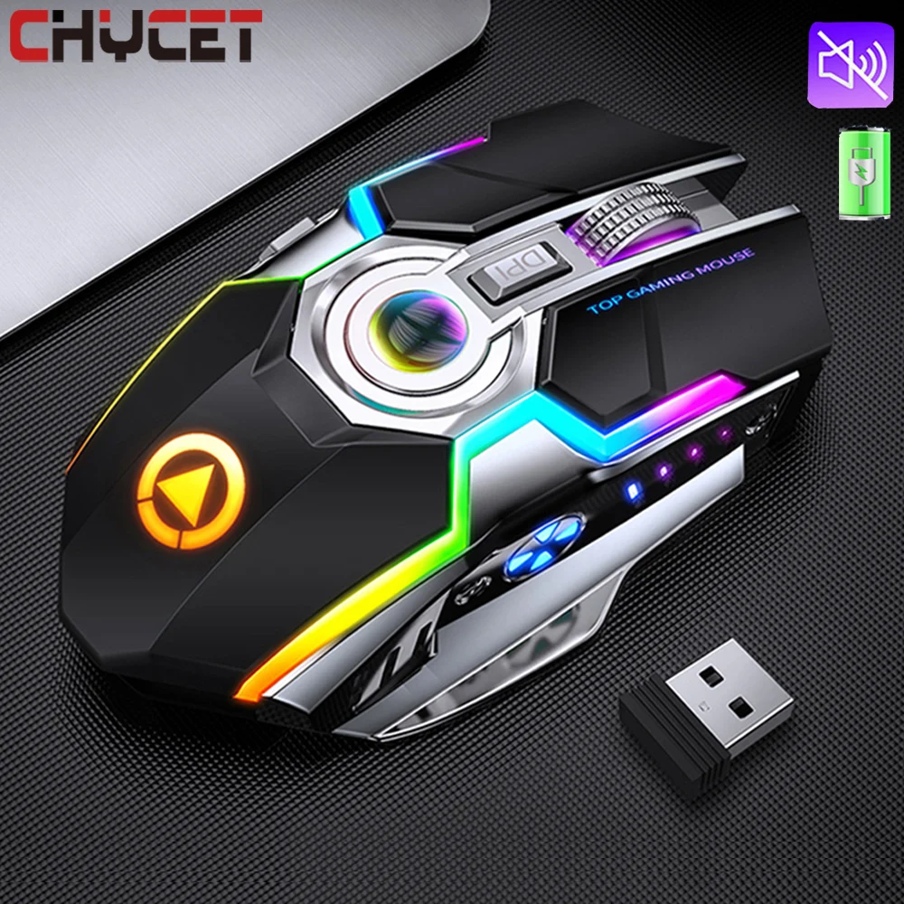 

2022 Беспроводная игровая мышь 2,4G USB, игровая мышь 1600DPI, цветная светодиодная подсветка, перезаряжаемая Бесшумная мышь для ПК, ноутбука, компью...