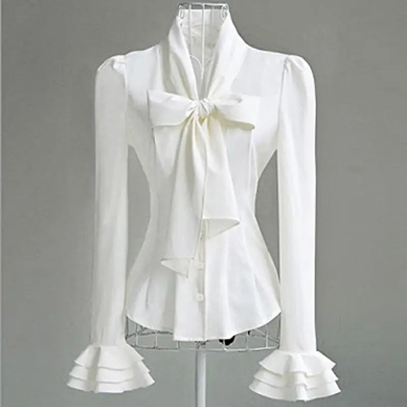 

2022 Summer Women Elegant Casual Solid Loose Long Flare Sleeve Tops Shirts Female Korean Office Ladies Slim Sweet Blouses W22