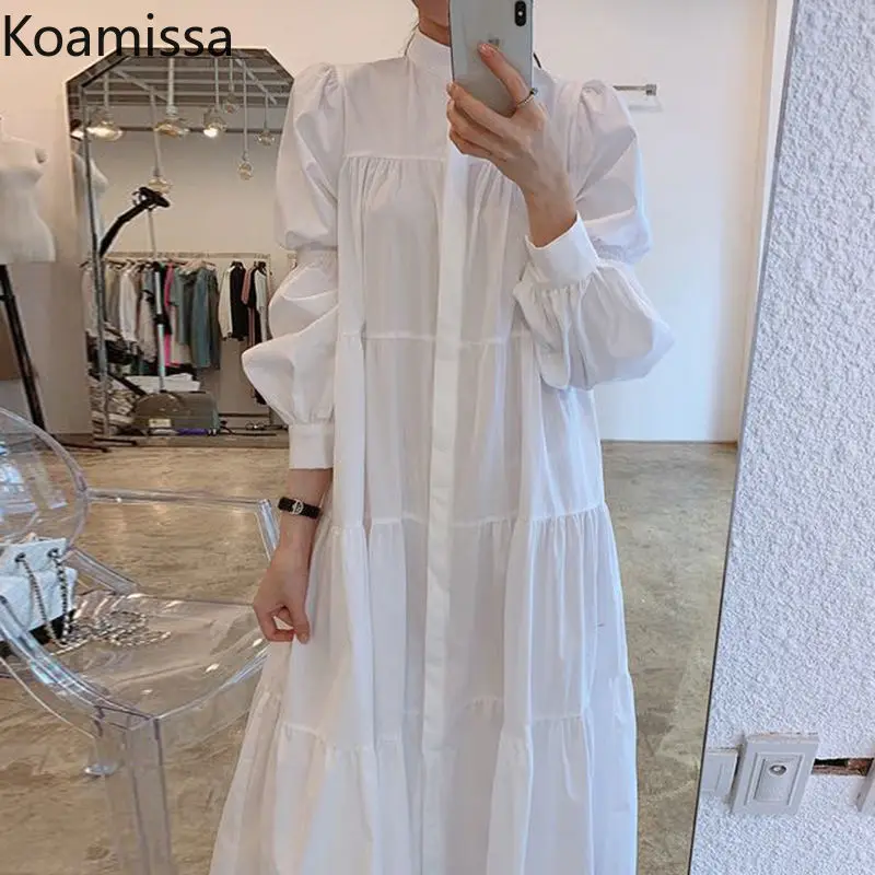 

Женское длинное платье-рубашка Koamissa, однотонное Плиссированное, с длинным рукавом, в Корейском стиле, весна-осень 2022