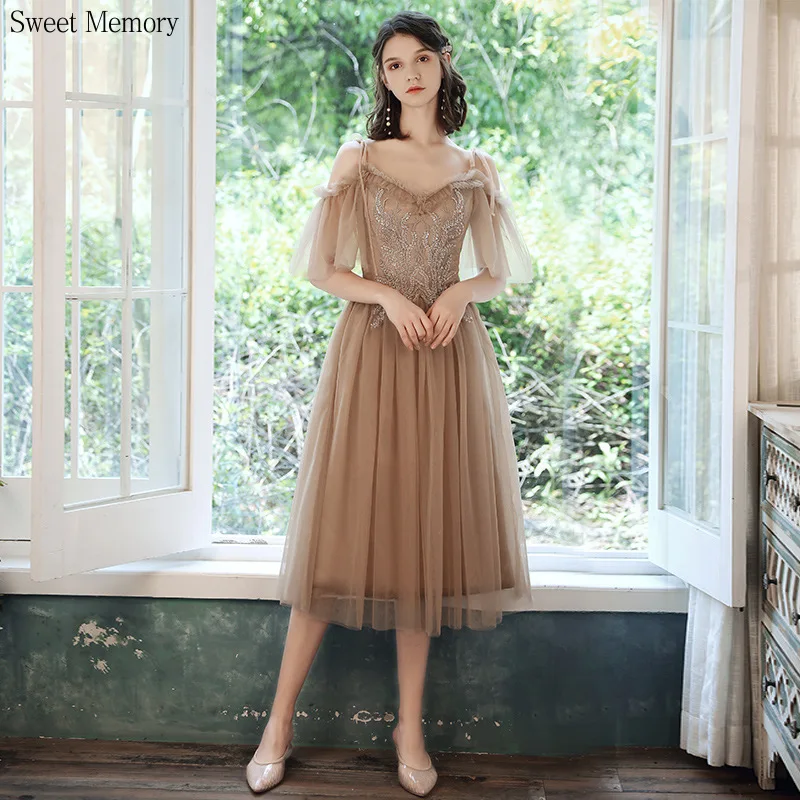 

M597 Custom Made 4 Styles Khaki Prom Dresses 2022 New Spring Appliques Lace Up Tulle Short Graduation Homecoming Dresses