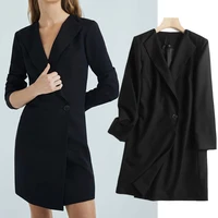 maxdutti england style fashion blazer women office lady solid long sexy party dress blazer mujer 2022 women blazers and jackets