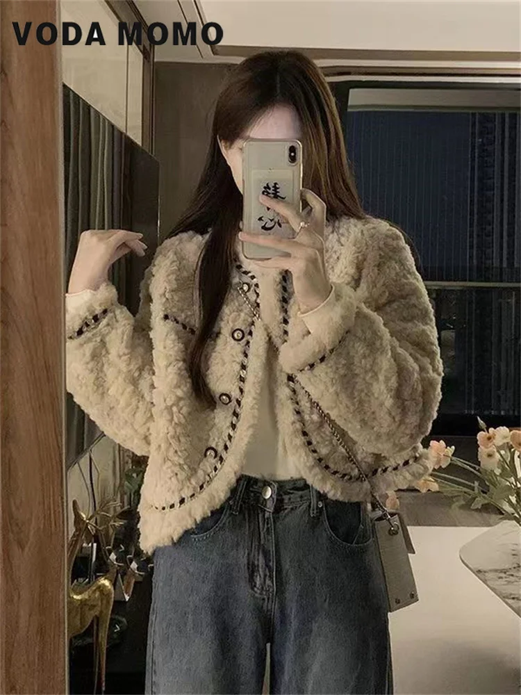 Зима 2024 новая базовая твидовая куртка женская одежда корейский стиль теплая с