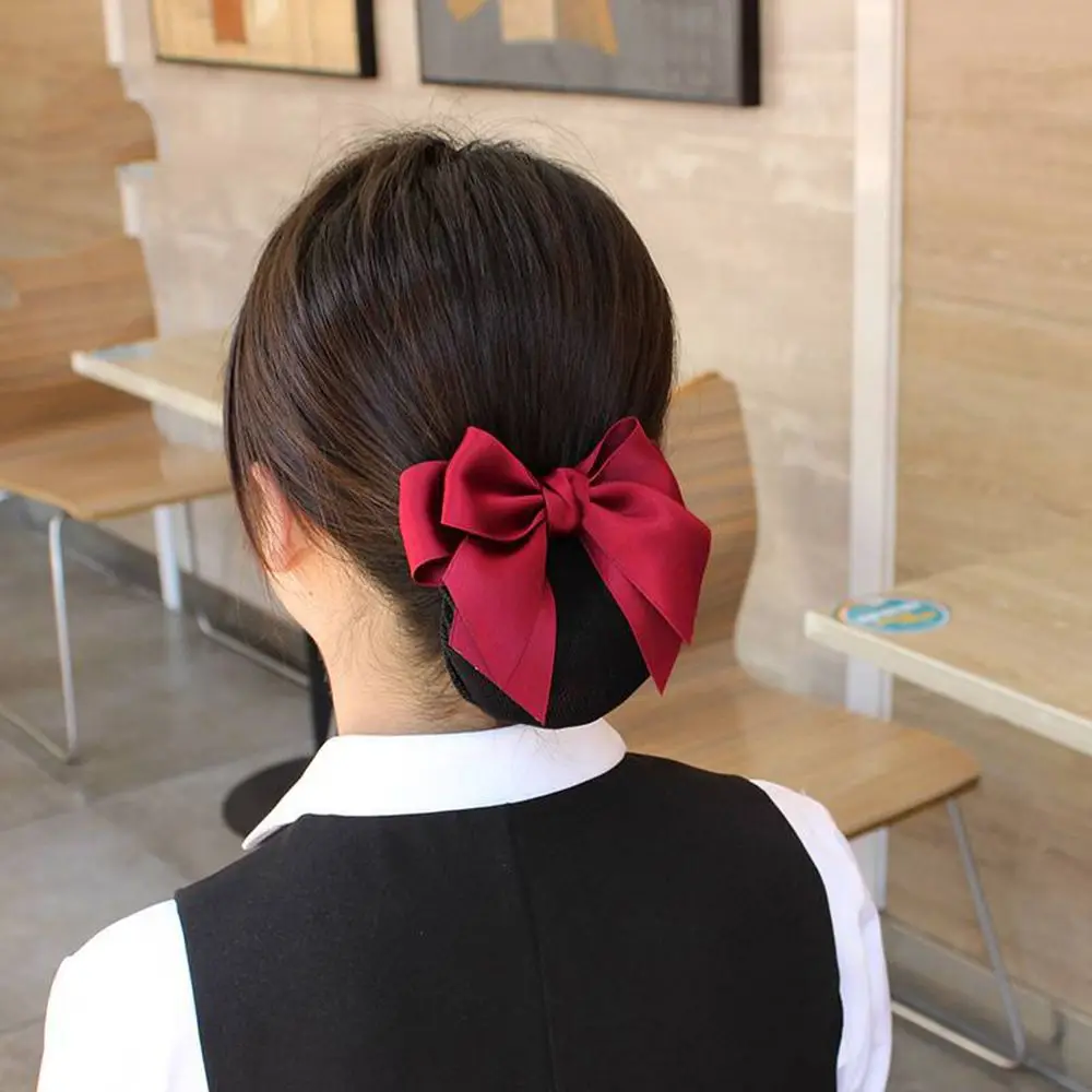 

Elegant Hair Clip Nurse Headwear Bowknot Female Ponytail Clip Korean Bun Snood Hairgrips Cover Net Women Spring Clip
