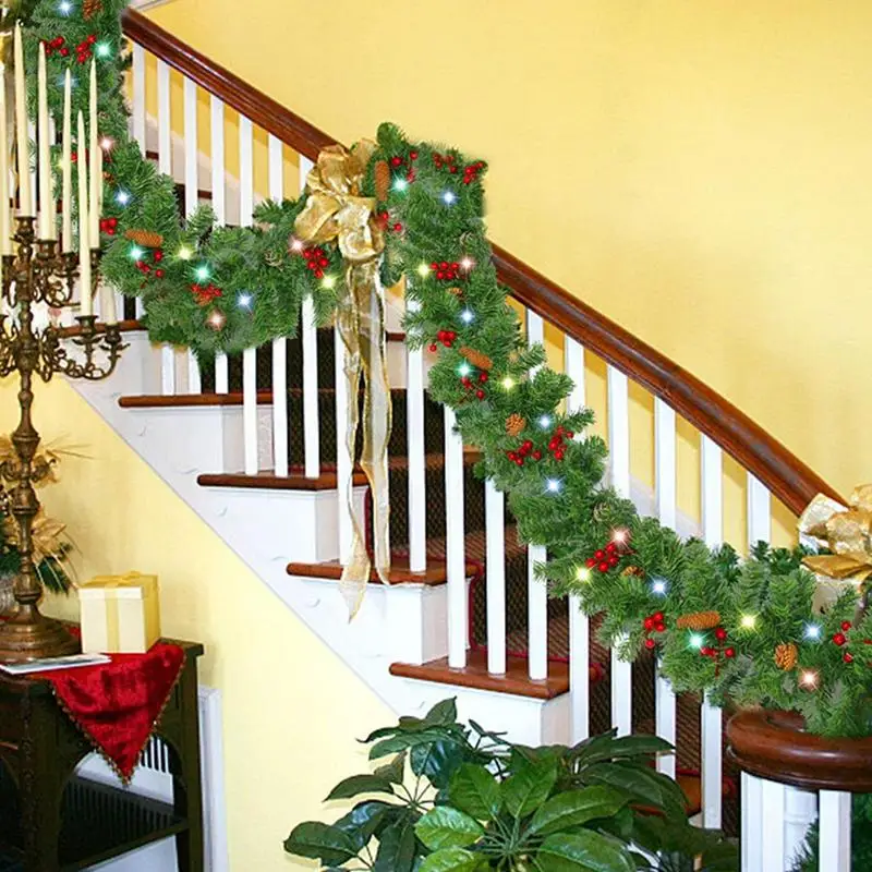 

Xmas Garland Wreath Party Artificial Xmas Tree Rattan Banner Battery Operated Christmas Decoration Indoor Home Mantle Fireplace