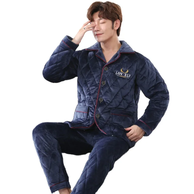 QUHENG Pijama for Men Coral Fleece 2 Pieces Lounge Sleepwear Pyjamas Autumn Bedgown Home Clothes Man PJs Flannel Pajamas Set