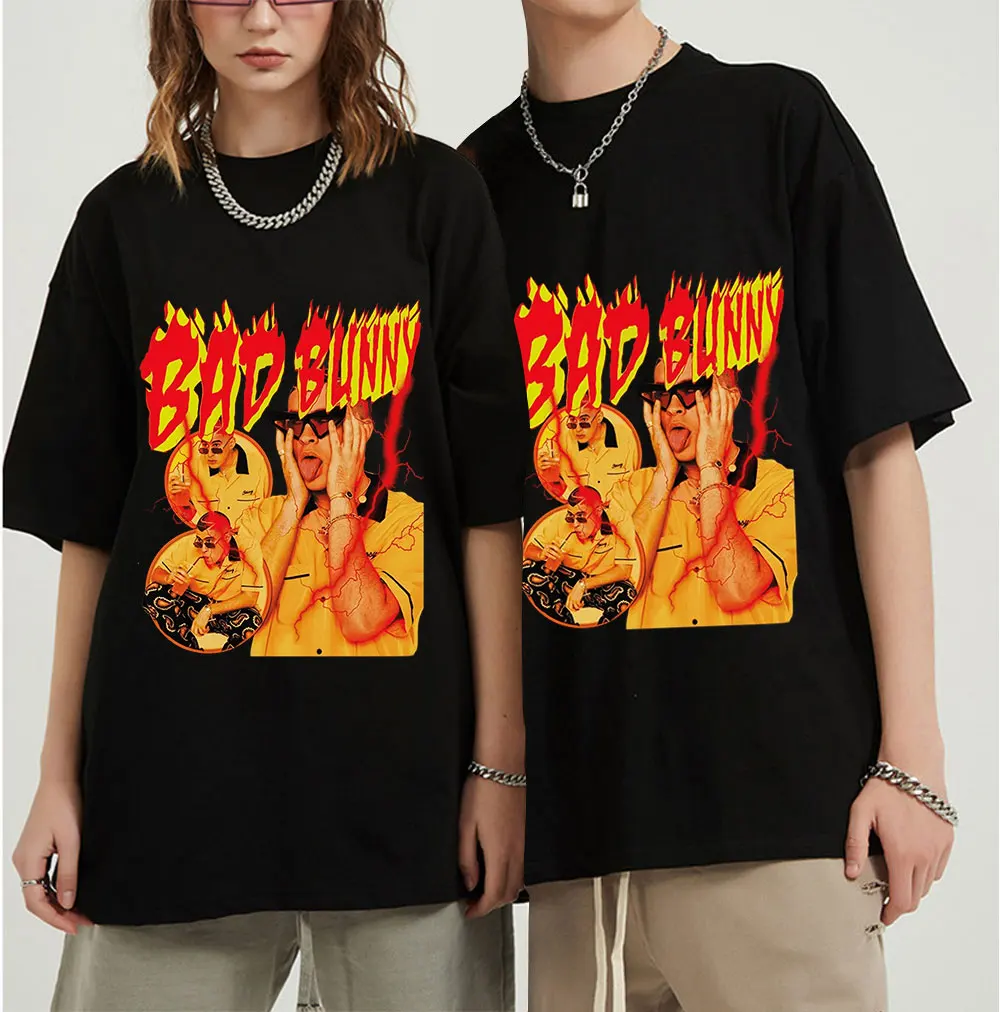 Men T-shirts Hip Hop Bad Bunny Graphic Summer Short Sleeve Tshirt Cotton Oversized Tee Shirt Unisex T-shirt Streetwear Tops