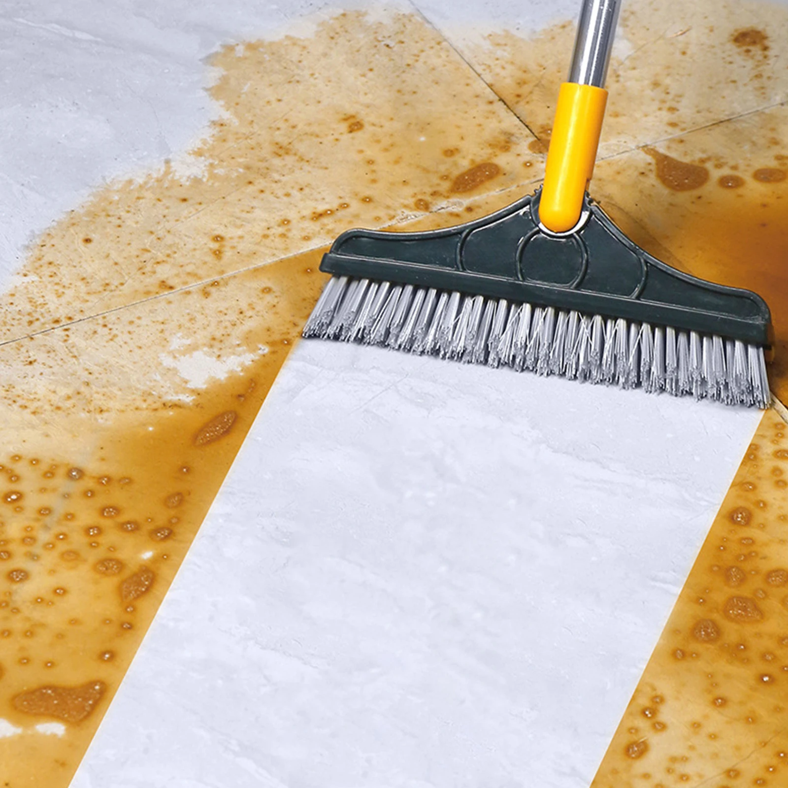 

2 in 1 Stainless Metal Long Handle Scrubber Floor Brush Scrub Brush with Adjustable Detachable Stiff Bristles for Tile Cleaning