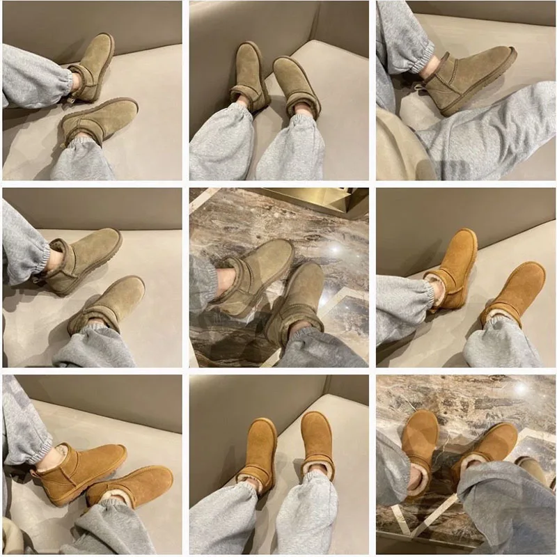 Women Classic Ultra Mini boots Winter Snow Boot New Suede Fur Chelsea Ankle Boots Flats Platform Ladies Shoes Botas