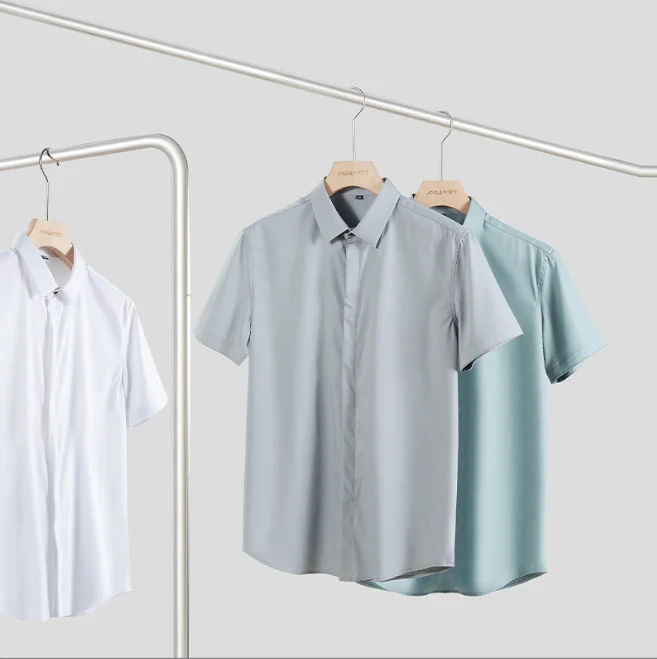 

Shirt men's summer short-sleeved high-end casual business iron-free half-sleeved ice silk black and white shirt t-shirt
