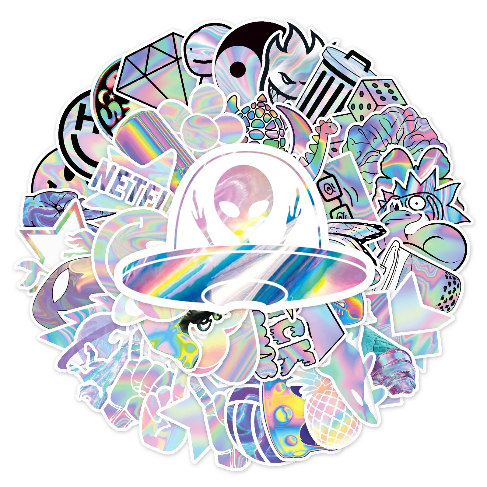 

50PCS Laser Creative Trend Graffiti Stickers Luggage Scooter Computer Tablet Cartoon Decorative Stickers
