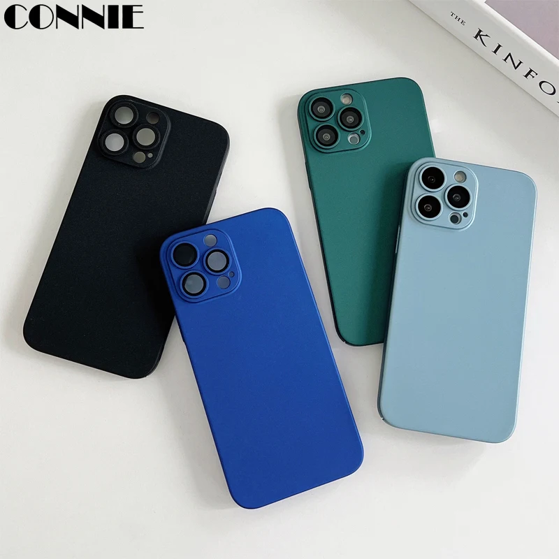 

Simple Slim Shockproof Hard PC Inside Flocking Case for iPhone 13 12 11 Pro Max With Lens Protection Film Matte Color Cover Capa