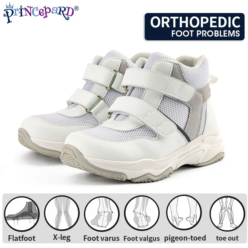 

Princepard Children Sneakers Autumn Orthopedic Casual Shoes for Kids White Orthotics Footwear with High Back for Arch Support