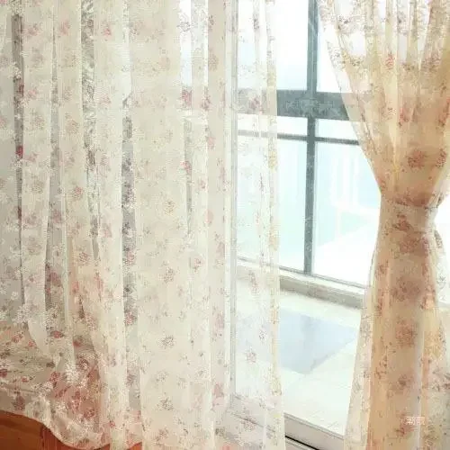 

00475-STB- Gauze Wave Jacquard Translucent Embroidered Screen Window Curtains for Living Room Bedroom