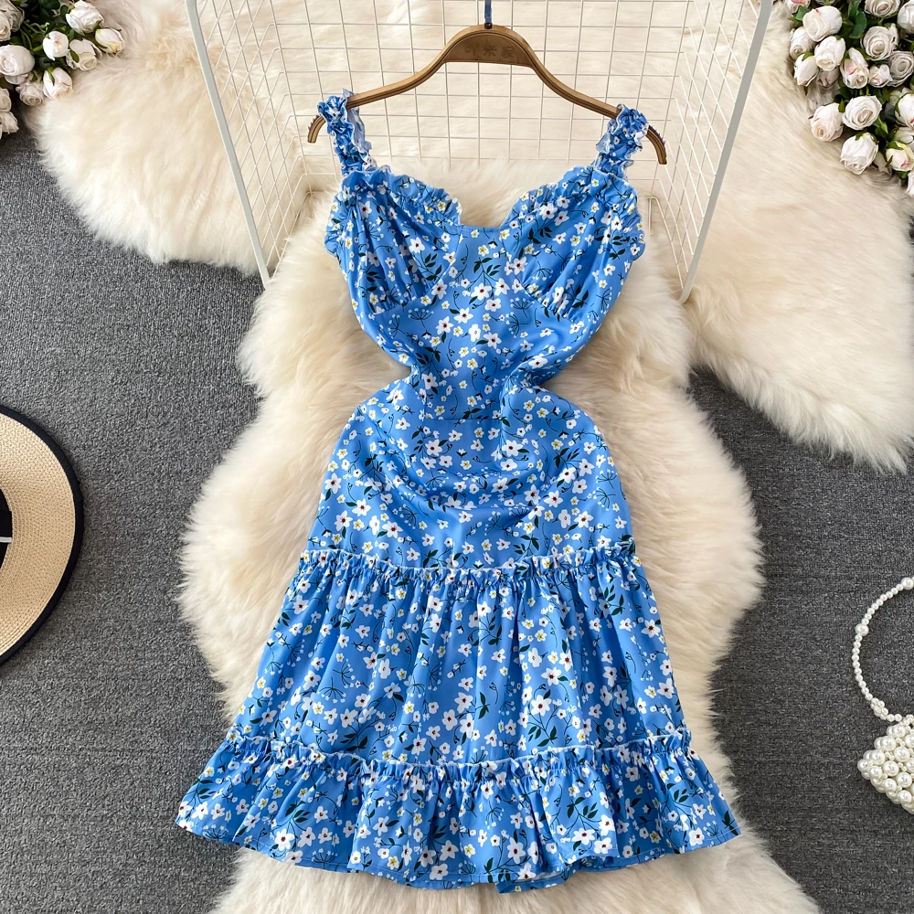 

Летние женские мини-платья с принтом, модель 2023 года, облегающее платье для отдыха на море, с цветочным принтом, на бретелях-спагетти, для жен...