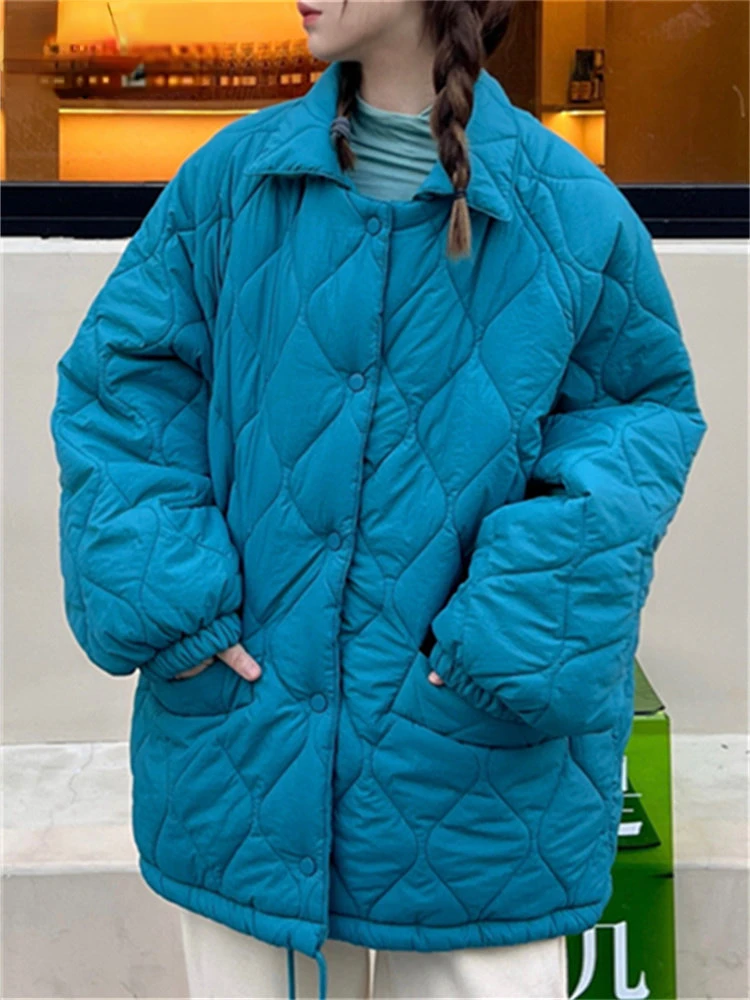 Quilted Jacket for Women Fall Winter 2022 Thicken Warm Turn Down Collar Button Up Fur Coat Y2k Fashion Parkas