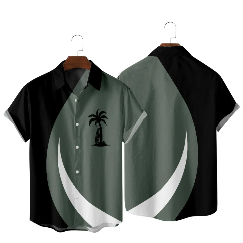 

2022 Surfing Palm Pattern Print Shirt, Fashion Casual Simple Style Hawaiian Beach, Summer Pocket Shirts for Men and Women