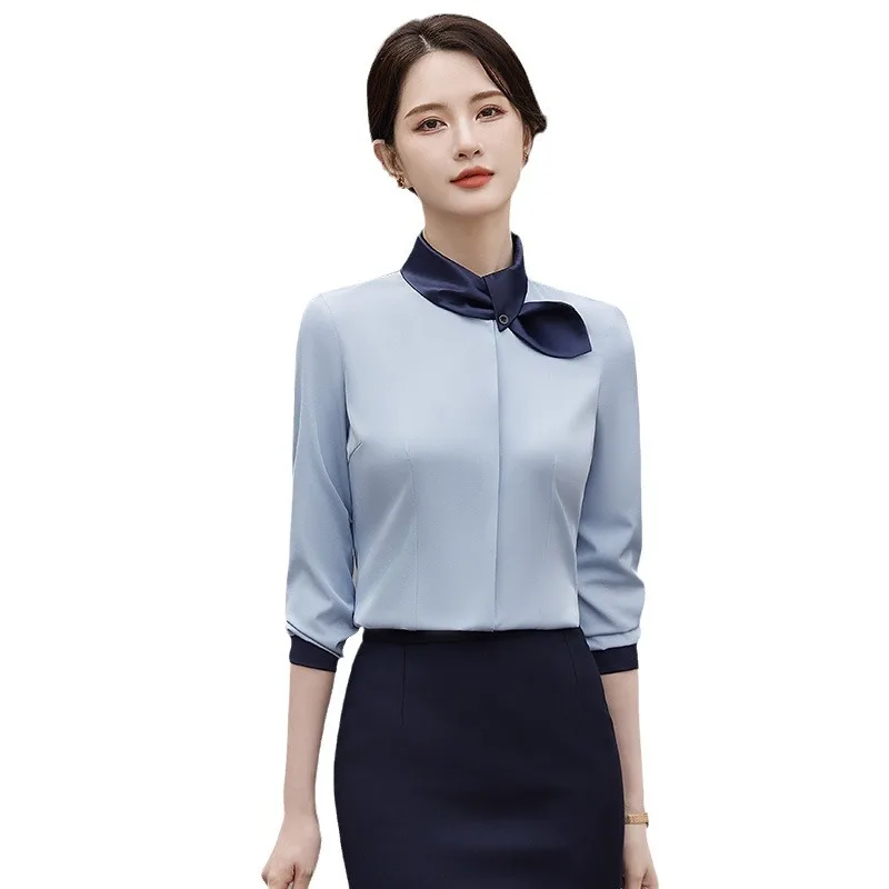 Блузка Женская Офисная с длинным рукавом Элегантная Модная стильная рубашка для