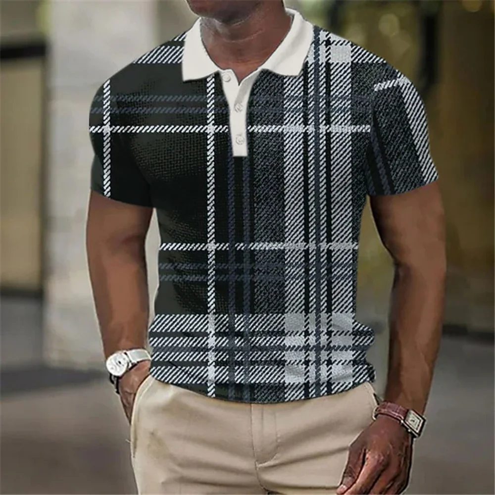 

Men'S Polo Shirt Business Stripes Printed Shirts Casual Short Sleeve Summer Mesh Blouse New Quick Dry Clothing Oversized T Shirt